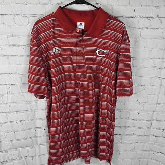Cincinnati Reds Russell  Striped Red & White Polo Shirt Men's Size XL NEW TB - Picture 1 of 6